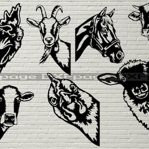 Boerderijdieren Svg, Peeking vector Cut Files, Plasma Laser cnc dxf bestand, cricut, Clipart, vinyl ontwerp, Chicken Cow Horse Goat Sheep Horse