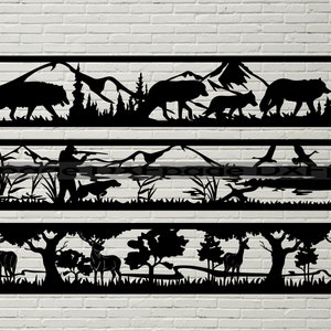 3 Wildtierszene, DXF Schablone, SVG Datei für Cricut, dxf Dateien für cnc, Laser cut, Vektor Tiere, Holz Wanddekor, Metallplatten