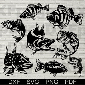Fisch Bundle SVG DXF Dateien für Lasercut, Lasercut, Cnc, dxf Silhouette, svg für Cricut, Holz Wandkunst, Metalltafel, Wildtier Schablone
