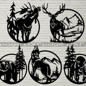 5 Wildtier Motiv, Dxf Plotterdatei, Plotterdatei, Plotterdatei für Cricut, Lasercut, Vektor Tiere, Holz Wanddeko, Metallplatten