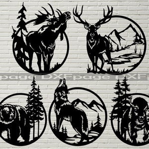 5 Wildlife scene, DXF cut file, svg cut file for cricut, dxf files for plasma cnc, laser cut, Vector Animals, wood wall decor, metal panels