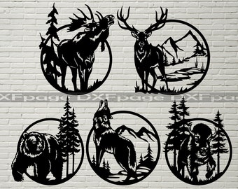 5 Wildlife scene, DXF cut file, svg cut file for cricut, dxf files for plasma cnc, laser cut, Vector Animals, wood wall decor, metal panels