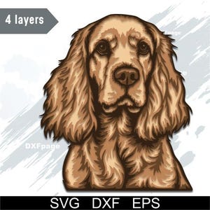 Archivo de corte de madera contrachapada en capas SVG de Cocker Spaniel, perro 3D DXF multicapa, corte de papel, láser CNC dxf, Cricut, arte de pared de madera con mandala 3D Shadowbox