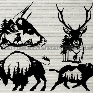 Wildlife Animals scene, DXF stencil, svg cut file, dxf files for plasma, laser cut, dxf cnc, Vector panels, wall art, Cricut, Silhouette