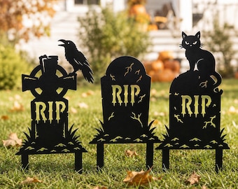 Grabstein-Gartenstecker „RIP“ (SVG), Halloween-Metalldatei (Laserschnitt), Grabstein-Gartendekoration, Außendekoration, CNC-Plasma-DXF, Gruselige Rasendekoration