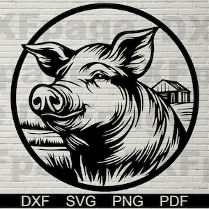 Schwein SVG, Dxf-Datei für Laser, SVG-Datei für Cricut, Farm Tiere Zeichen Design, Dxf-Datei für Laser geschnitten, Schwein Clipart, Wand Kunst Geschenk