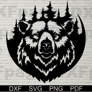 Tête d'ours SVG, animaux découpés au laser fichier, dxf pour plasma, décoration murale en bois cnc grizzly, svg pour Cricut, silhouette dxf, modèle papercut