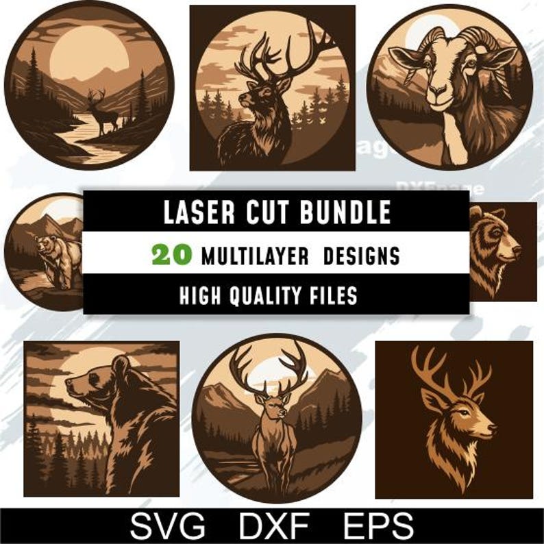 Layered Laser Cut Bundle, 20 Wild Animals Multilayer SVG DXF Files, 3d ...