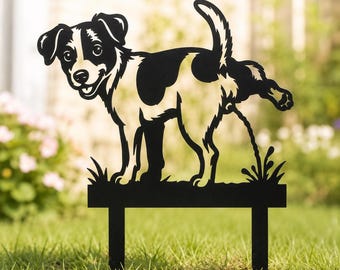 Lustiger Jack Russell Terrier pinkelt als Gartenstecker (SVG), Metall-Gartendeko mit Hundeurin-Motiv, Laserschnittdatei, CNC-Plasma-DXF