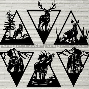 Animals scene DXF, Wildlife cut file for laser, dxf for plasma, cnc file, wood metal wall decor, svg for Cricut, Silhouette, Rustic design
