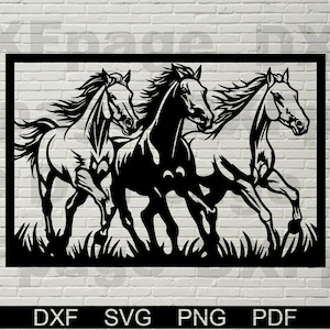 Paardenscène, dxf-stencil, svg-bestand voor cricut, dxf-bestanden voor plasma cnc, lasergesneden, vectordieren, houten wanddecor, metalen paneel, cnc