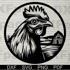 Pollo SVG, archivo dxf para láser, archivo SVG para Cricut, letrero de animal de granja svg, archivo dxf para plasma, decoración de rancho, regalo de arte de pared con imágenes prediseñadas de gallo