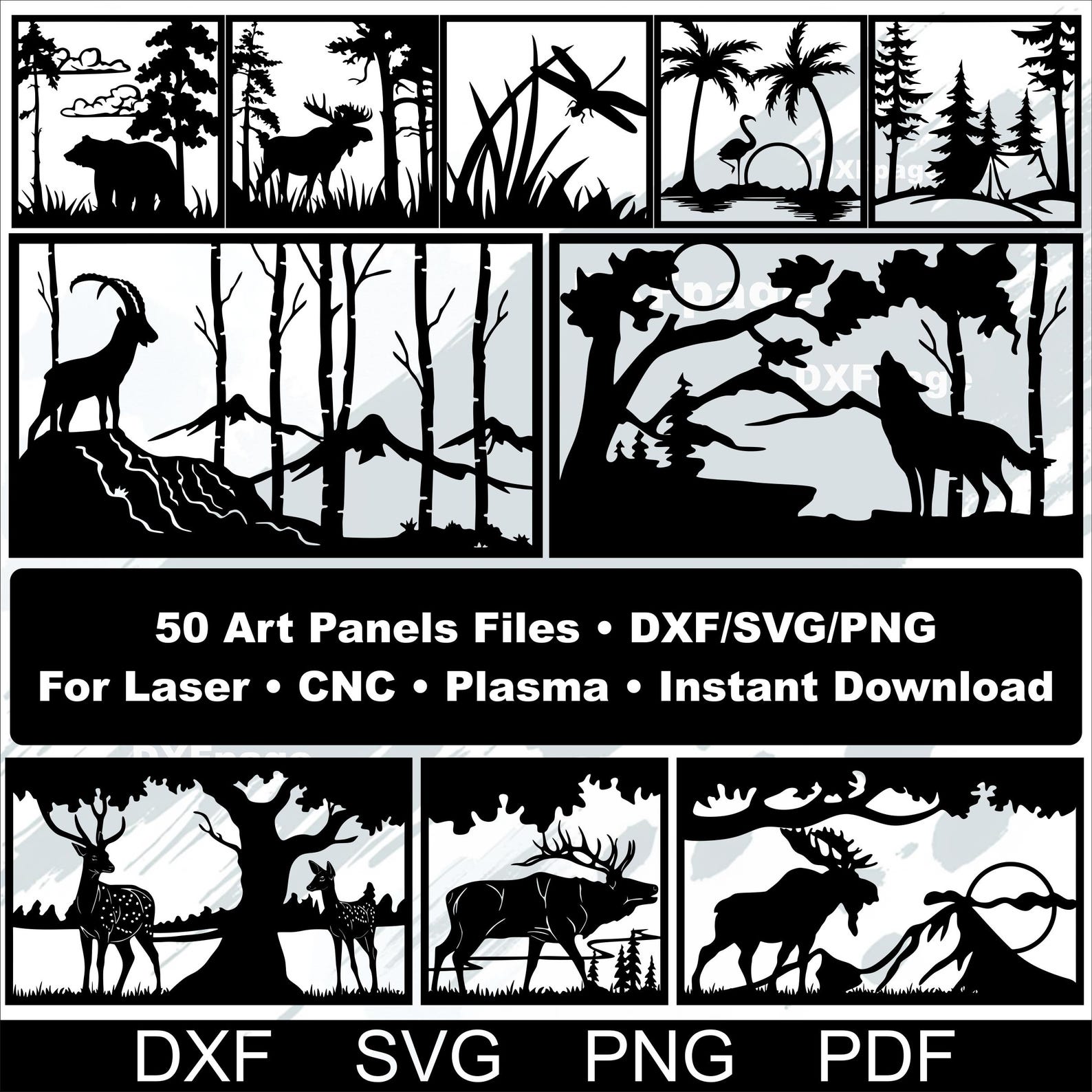 Forest Sign Dxf File 50 Wildlife Wall Art Panels SVG, Laser Cut and Engrave Bundle, Forest ...