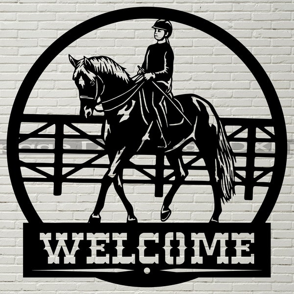 Welcome sign DXF, Horse Rider Svg, dxf file for laser, SVG File for Cricut, Silhouette dxf, farm animal svg,  dxf for plasma, ranch decor