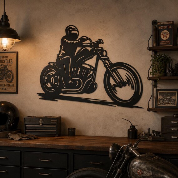 Biker Motorcycle Metal Wall Art DXF, Chopper Laser Cut SVG, Custom