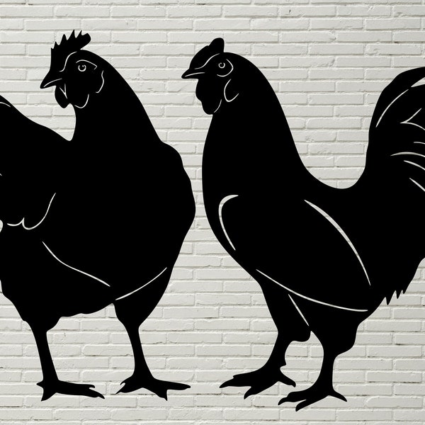 Poulet Silhouette Svg DXF, fichier de poulet cnc, svg coq, fichier dxf pour le plasma, svg cricut, Chicken Clipart, vinyle, Laser oiseau de ferme gravé