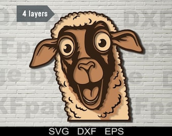 Peeking Sheep multilayer SVG, DXF laser cut, 3D dog, Layered Plywood, Paper cutting, cnc, Farm cricut, mandala, Ranch Wooden Decor Template
