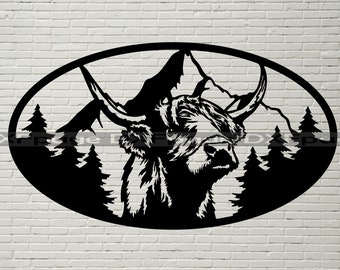Highland Kuh Schild DXF, Dxf Datei für Laser, SVG Datei für Cricut, Bauernhof Tier svg, dxf Datei für Plasma, Ranch Dekor, Highland Schablone svg