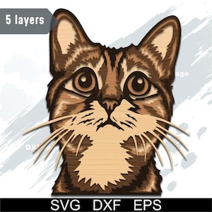 Katt flerskikts SVG, DXF laserskuren, 3D-skiktad kattplywood, pappersskärning, CNC, Cricut, mandala, trädekormall, husdjursminnesmärke