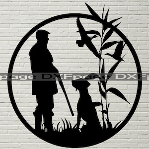 Escena de caza dxf, perro de caza svg, archivos dxf para plasma, corte por láser, caza de patos, svg cricut, perro Clipart, arte de pared de madera de metal, png