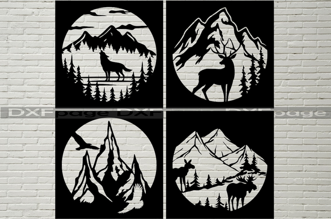 4 Wildlife stencil mountains svg DXF panels svg cut file Etsy