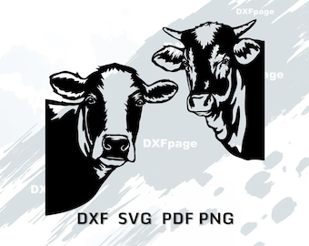 Peeking vaches SVG pour découpe laser, animaux de la ferme DXF, art mural tête de vache drôle, décoration de ferme, Cricut, découpe plasma, décoration bois, plaque en métal