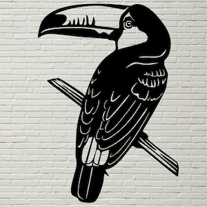 Tucano svg, pássaro exótico svg, arquivo dxf de silhuetas, arquivo cricut de tucano tropical, clipart de pássaro, arquivo cortado em vinil, pássaro vetorial tucano em um galho