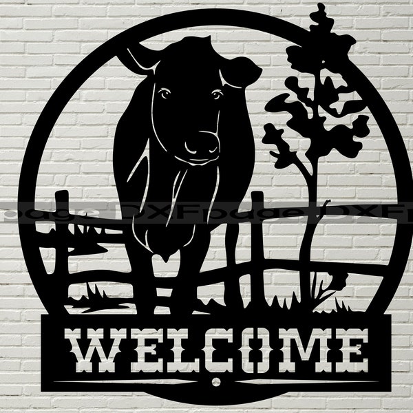 Welcome sign DXF CNC, Cow Svg, dxf file for laser, SVG File for Cricut, Silhouette dxf, farm animal svg,  dxf file for plasma, ranch decor