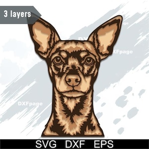May include: A detailed illustration of a dog's head, in brown and tan tones. The image has a layered effect, with the text "3 layers" in the upper left corner. The bottom of the image displays "SVG DXF EPS".