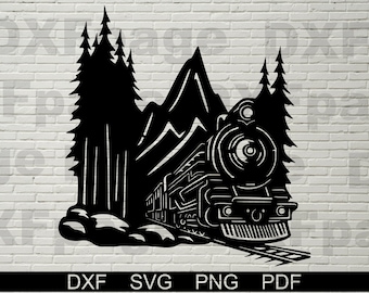 Berg Zug Szene svg dxf, Schneidedateien für Cricut, Vintage svg, Silhouette dxf, cnc laser, Holz Wand Kunst Metall, Vektor Clipart