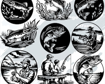 Fishing SVG Bundle: Bass, Pike, CNC Laser Cut Files, DXF, cricut, plasma (Digital Download)
