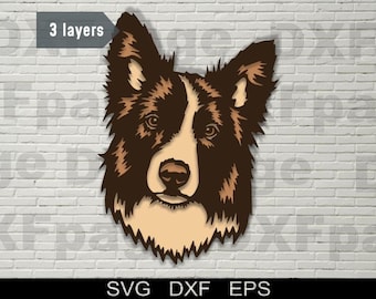 Border Collie multicamadas SVG, corte a laser DXF, cachorro 3D, compensado de cachorro em camadas, corte de papel, cnc, cricut, mandala, modelo de decoração de madeira