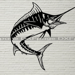 Marlin Fishing Svg, Dxf Dateien für Plasma, Laser cut, CNC Fräser, Svg für Cricut, Holz Wandkunst, Metall Panel, Wildlife Schablone, Marlin Vektor