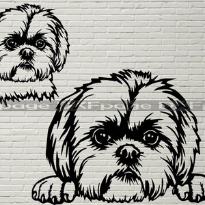 Shih tzu SVG, Silhouette dxf, SVG per Cricut, Shih tzu dog clipart File di taglio, ritratto vettoriale in legno, file dxf di design della camicia in vinile per cnc laser
