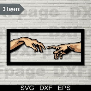 Creation of Adam multilayer SVG, DXF laser cut, Layered Plywood, Paper cutting, cnc router file, cricut, Wooden Decor, Hands Sistine Chapel