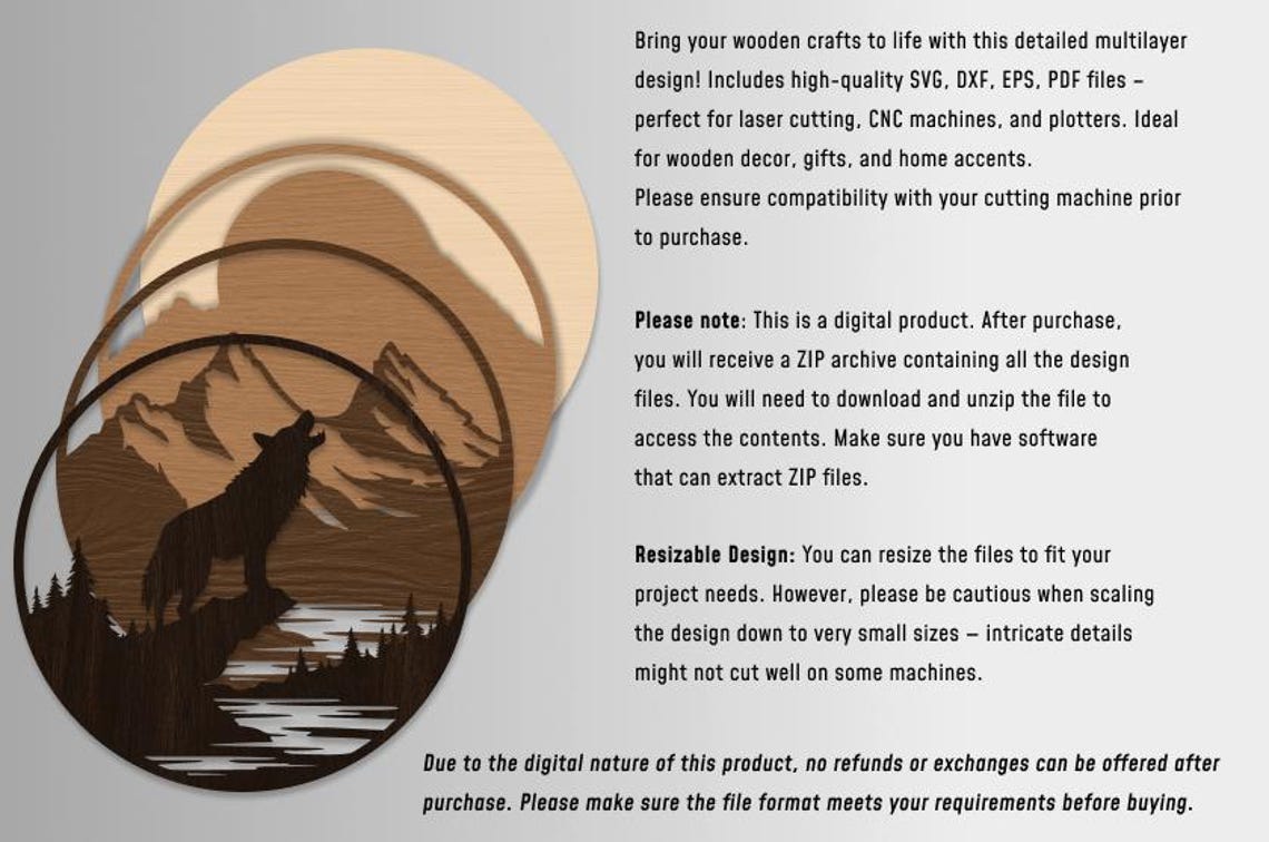 Wolf Scene Multilayer SVG, DXF Laser Cut, 3D Layered Plywood, Paper ...