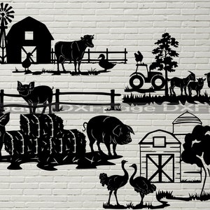 Bauernhof-Szene geschnitten Dateien, Dxf-Dateien für Plasma, Laser schneiden, cnc, Dxf Silhouette, Svg für Cricut, Holz-Wand-Kunst, Metall-Panel, Bauernhof Leben Svg