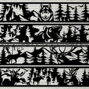 4 geschnittene Dateien, Wildtiere Szene, DXF Schablone, svg für Cricut, dxf Dateien für Plasma cnc, Laser geschnitten, Vektor Tiere, Holz Wanddekor, Metallplatten