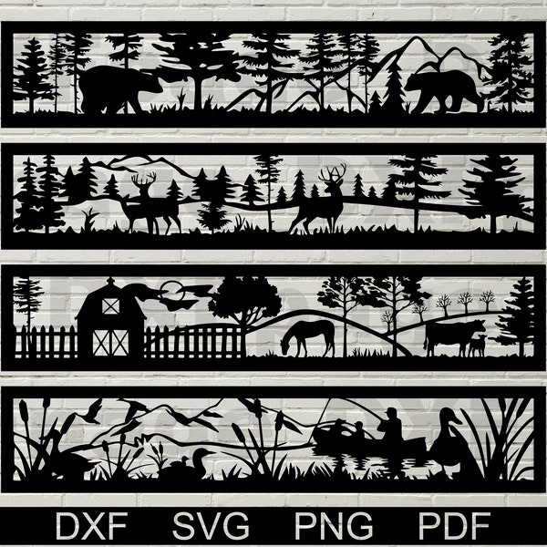 4 DXF art panels, SVG silhouette, dxf files for plasma, laser cutting, files for cnc, svg cricut, Wall Hanging, Decorative Metal Railing art