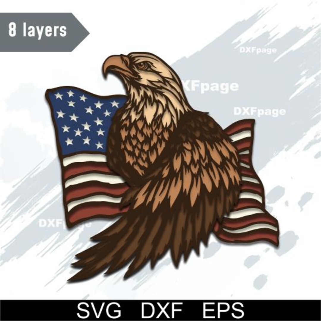 American Eagle Multilayer SVG, DXF Laser Cut, 3D Layered Plywood, Paper ...