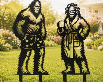 Lustige Big Foot Gartenstecker SVG Laser Cut Datei, Sasquatch Metall Yard Art, CNC Punkales Paar Outdoor Decor