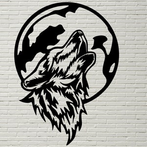 Wolf and moon SVG, Wolf cut file for laser, dxf for plasma, Wolf cnc file wall decor, svg for Cricut, Silhouette dxf decal papercut template