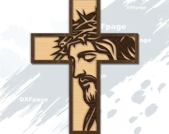 Jesus Kreuz SVG Laserschnitt, DXF, Multilayer Sperrholz, Scherenschnitt, cnc, cricut, Weihnachten, religiös, Holzdekor, Glowforge