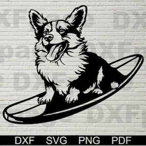 Corgis Surfen Hund SVG, Dxf, Hund SVG-Dateien für Cricut, Corgis Clipart, Png geschnitten Datei, Vektor, Surfbrett Vinyl Shirt Design, graviert cnc