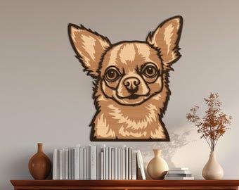 3D gelaagde chihuahua SVG voor lasergesneden, hond Memorial kunst aan de muur, meerlagig puppy houtontwerp, chihuahua moeder cadeau DXF, decor huisdier minnaar huis