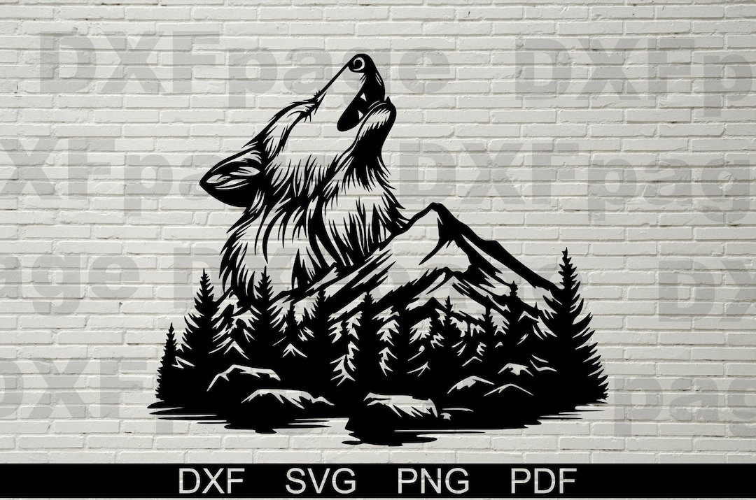 Wolf Svg, Mountain Landscape DXF, Svg Cut File for Cricut, Dxf Files ...