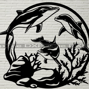 Ocean scene SVG, Dolphin DXF cut file pour laser, dxf pour plasma cnc file, wall décor, svg pour Cricut, Sea scene, Dolphin Clip Art, Undersea