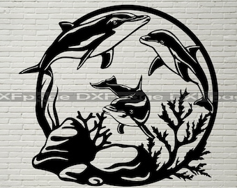 Ocean Scene SVG, Delphin DXF Cut File für Laser, dxf für Plasma CNC Datei, Wand Dekor, Svg für Cricut, Sea scene, Delfin Clip Art, Undersea