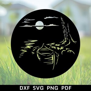 Boat Scene SVG, yacht dxf laser cut, dxf files for plasma, cnc file, SVG for cricut, Silhouette, papercut template, Metal Art image 3