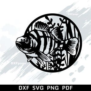 パーチSVGレーザーカットファイル、プラズマ用DXFファイル、魚、パーチフィッシング、クリカット、木製ウォールアート、金属パネル